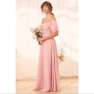 Lulu’s As I Saw You Rose Off-the-Shoulder Puff Sleeve Maxi Dress